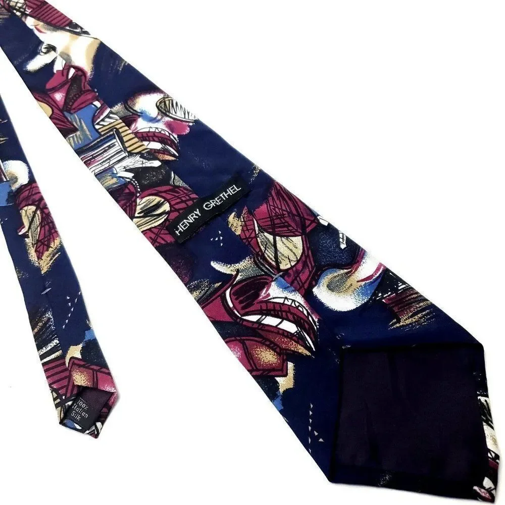 Henry Grethel Multi Colored Silk‎ Tie Woven Short Wide Graphic